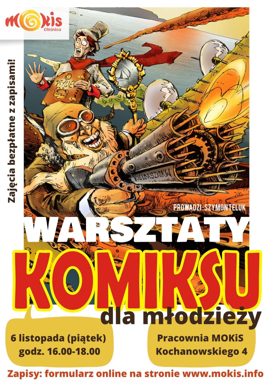 plakat informacyjny warsztaty komiksu